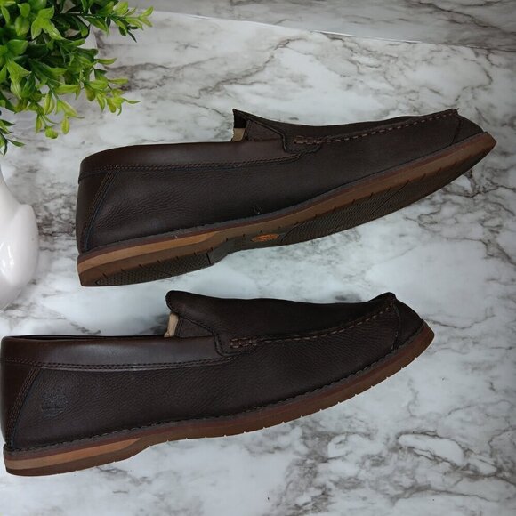 Timberland Men\'s Brown Leather Ortholite Slip On Loafers Size 13